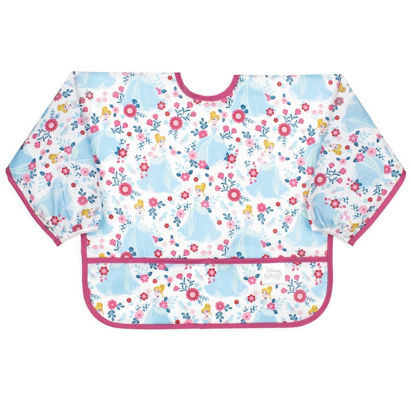 Bumkins Disney Bibs, Baby and Toddler Girls and Boys 6-24 Months, Long Sleeve, Essential Must Have for Eating, Feeding, Mess Saving Lightweight Waterproof Fabric Sleeved Smock, Cinderella - Image 1